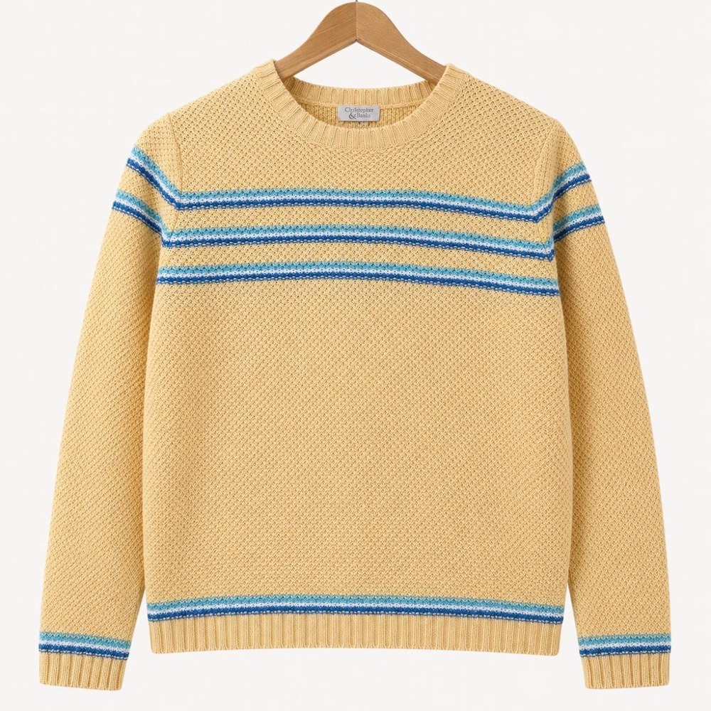 Christopher & Banks Textured Knit Stripe Sweater Yellow Blue Preppy Women Size M